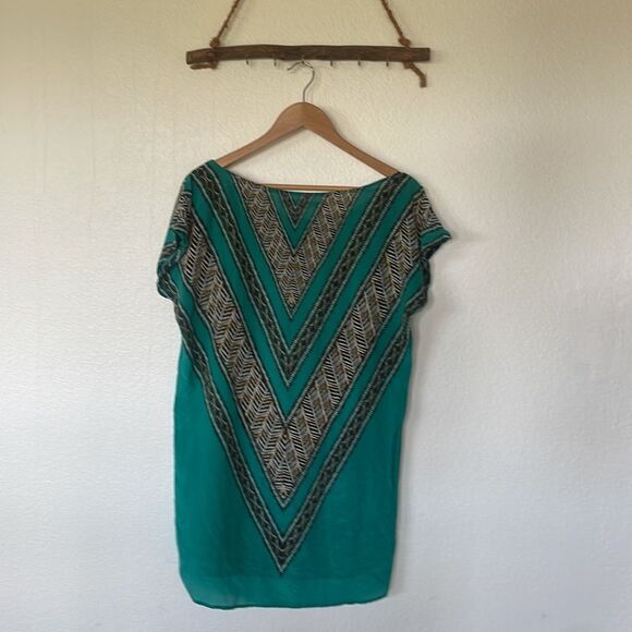 Emerald green printed mini dress - Picture 4 of 4